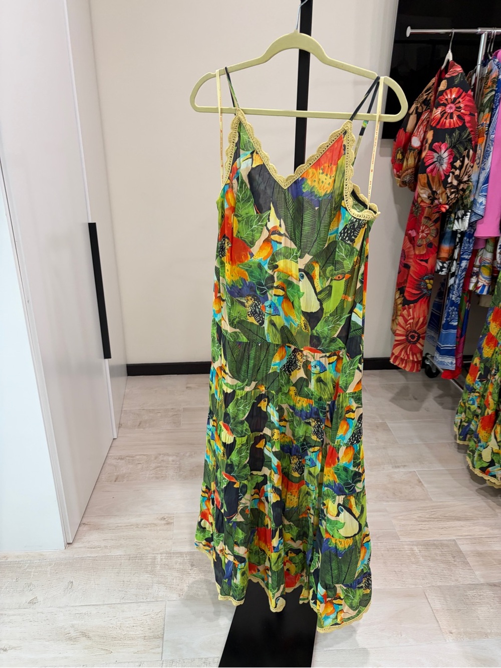 Farm Rio: Bird Leaves Long Dress in Sand - Picture 13 of 14